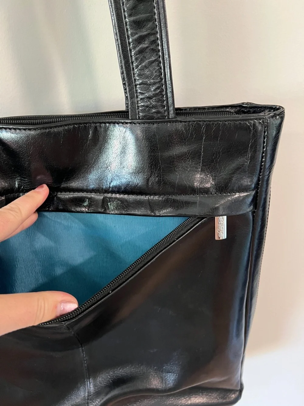 Ebags - Black Leather Tote Bag - Classic Work & Travel Carryall, 15x15
